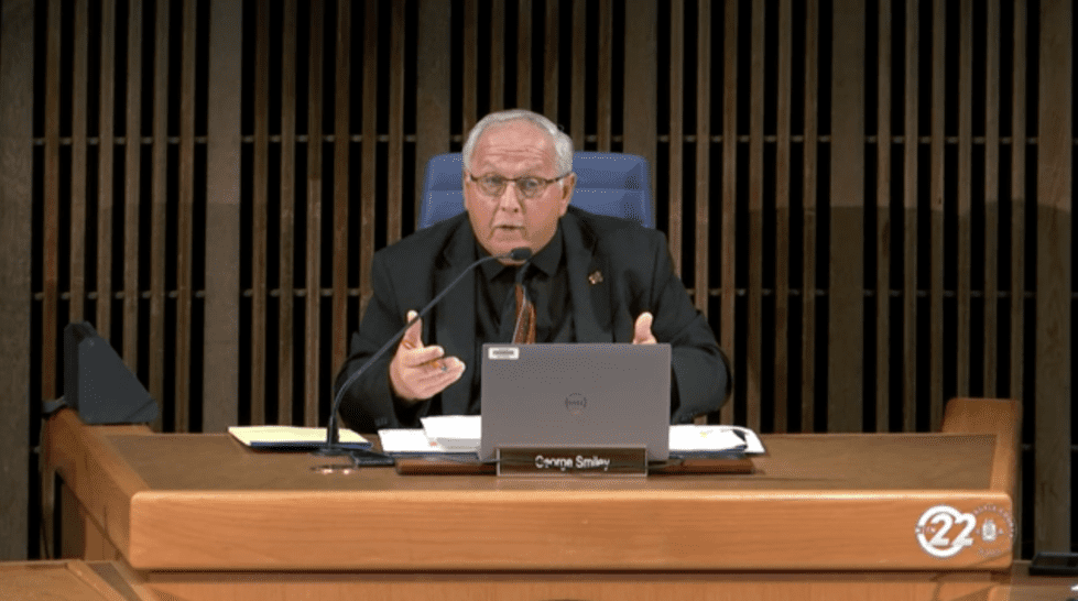 Councilman George Smiley speaks during the July 22 New Castle County Finance Committee meeting amid mounting public criticism over the reassessment process.
